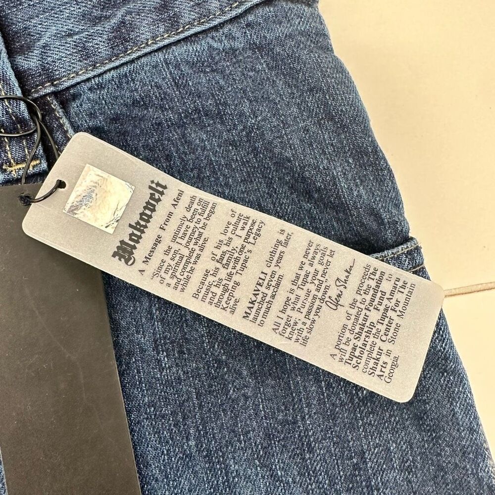 Makaveli Boys Blue Denim Patterned 14 Tupac 90s Y2K Jeans NWT 2Pac - Picture 2 of 8